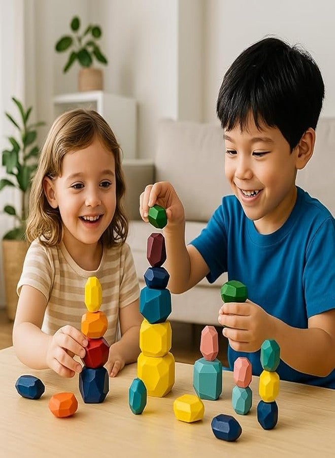 TOKYODO Wooden Balancing Stone colourfull Wood Stacking Block Shape and Color Sorting Balancing Building Block for Kids (Color Blocks, 24, Piece) - Image 3